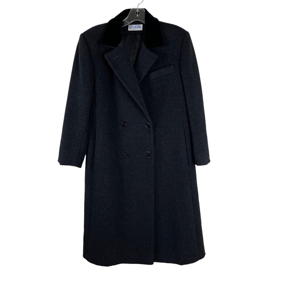 Vintage charcoal grey wool velvet trench classic heavy pea coat jacket medium